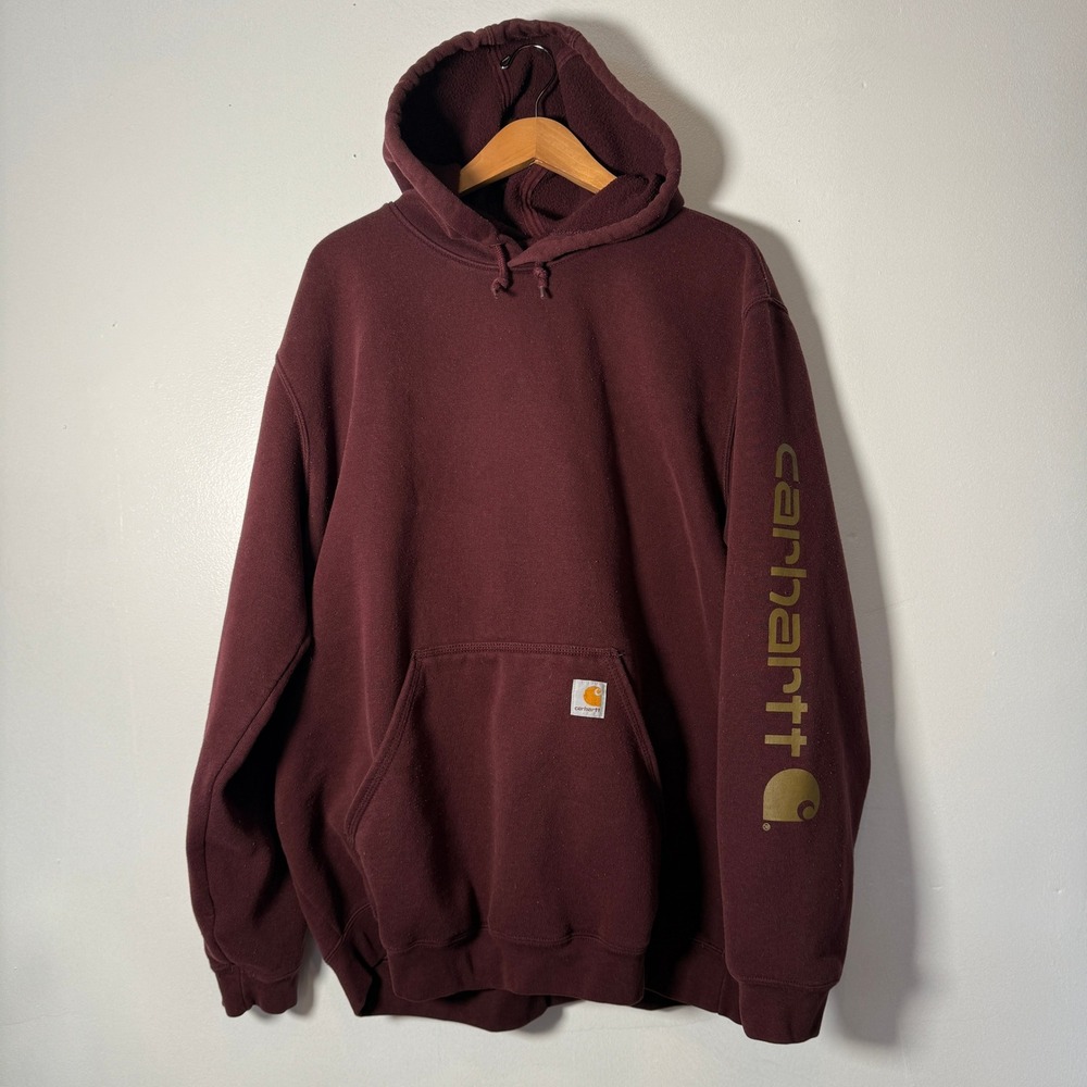 Carhartt Mens Midweight Logo Sleeve Hoodie Maroon Burgundy XL‎